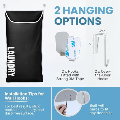 Hanging Laundry Hamper Bag XL 40x22", Space Saving over the Door Storage Bags - Image 6