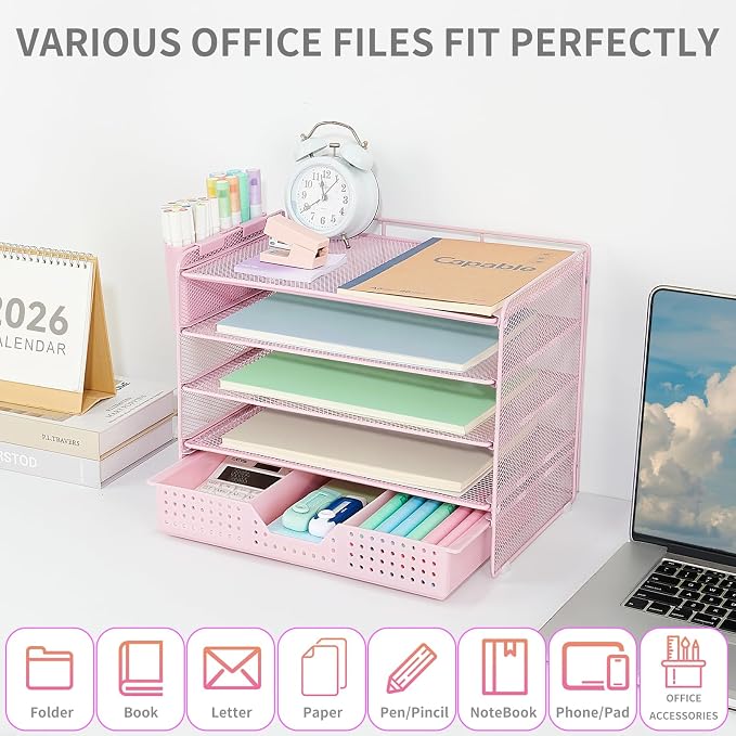 LEKETREE Desk Organizers and Accessories, 5-Tier Paper Letter Tray Organizer - Image 4