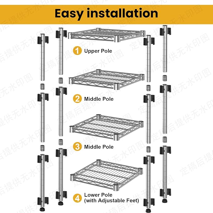 Metal Wire Shelving Unit Storage Shelves 4 Tier Adjustable Shelf Sturdy Steel - Image 7