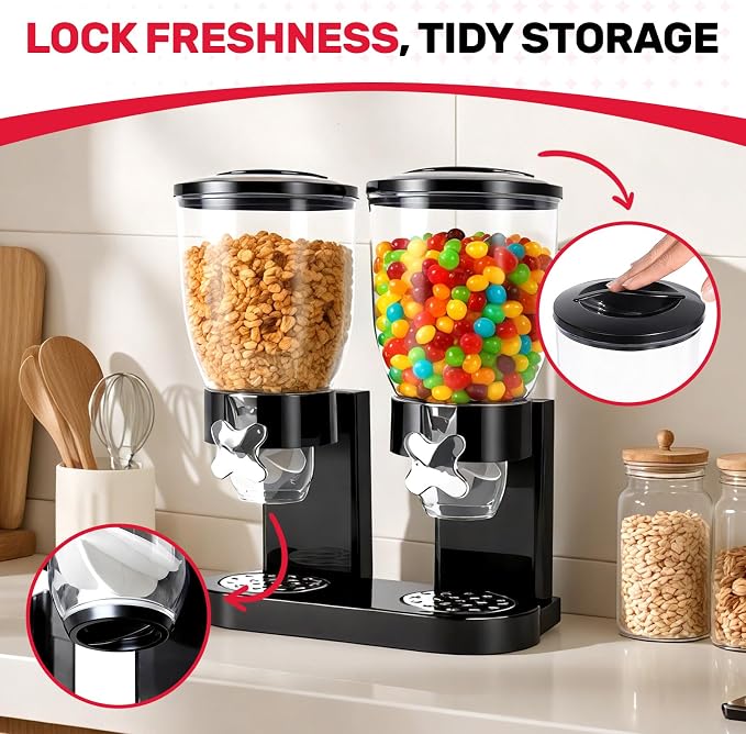 Dual-Control Cereal Dispenser Countertop, 2 Pack 2L Cereal Containers Storage - Image 3