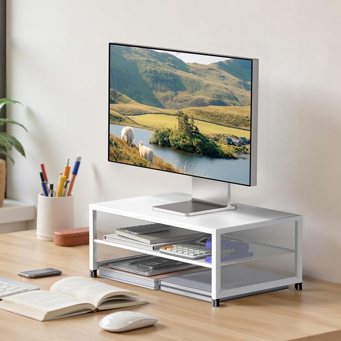 Desk Organizers and Accessories, 2-Tier Metal Computer Monitor Stand Riser - Image 8