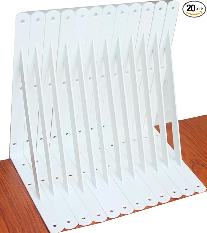 20 Pack L10 x H 8" White Heavy Duty Shelf Brackets by MHMYDZ