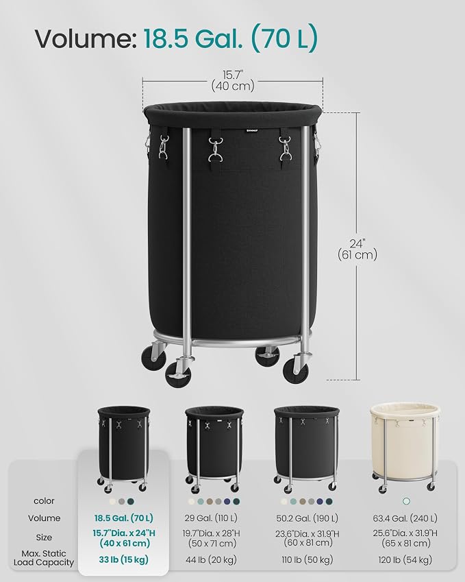 SONGMICS Laundry Basket, Rolling Steel Frame - Image 6