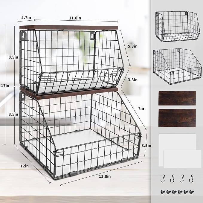 Mefirt Fruit Basket, Stackable Wall Mounted Fruit Baskets, Potato Baskets Onion - Image 2