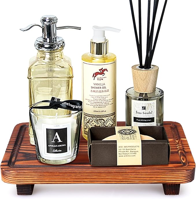 Farmhouse Bathroom Counter Tray Wood Risers Display Stands Kitchen Countertop by Gtencemen