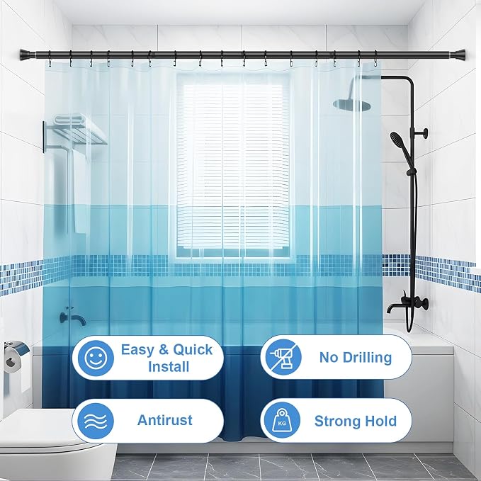Tension Curtain Rod 45-77 Inch 2Pack Black Shower Tension Rod Adjustable - Image 3