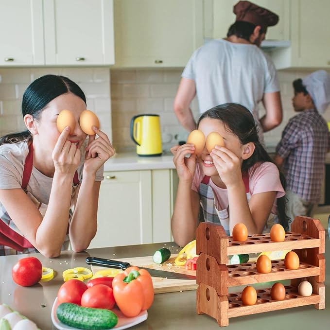 Patelai Wooden Egg Holder Countertop Egg Storage Trays Stackable - Image 4