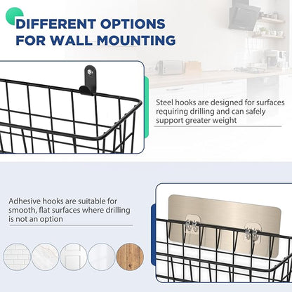 4 Pack Hanging Wall Basket Wire Storage Baskets, Adhesive Basket - Image 3