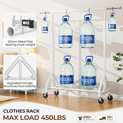 Heavy Duty Clothes Rack Load 450 LBS, Metal Garment Rack, Standing Rolling - Image 2