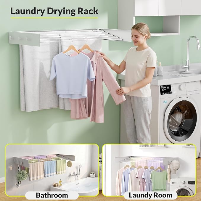 Extra Wide 40" Wall Mounted Clothes Drying Rack, Foldable Laundry Rack - Image 8