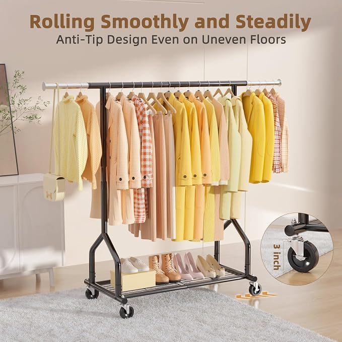 EAGMAK Heavy Duty Clothes Rack Load 424 LBS, Rolling Clothing Rack - Image 5