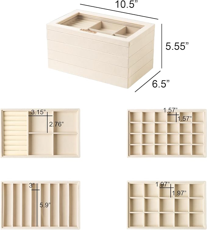 Frebeauty Stackable Jewelry Trays, Removable Glass Lid, Drawer Inserts - Image 3