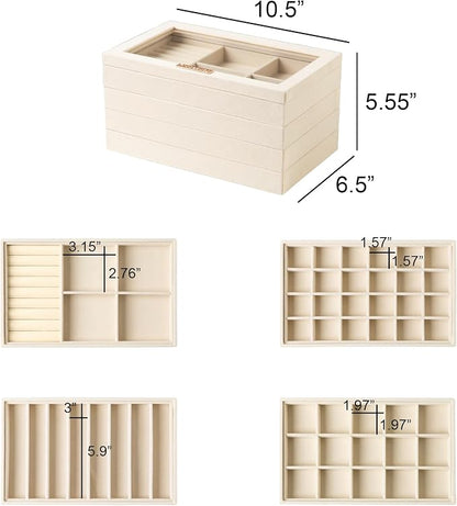 Frebeauty Stackable Jewelry Trays, Removable Glass Lid, Drawer Inserts - Image 3