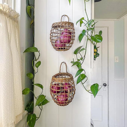 Elsjoy Set of 2 Hanging Onion Basket, Wall Mount Small Wicker Baskets - Image 8