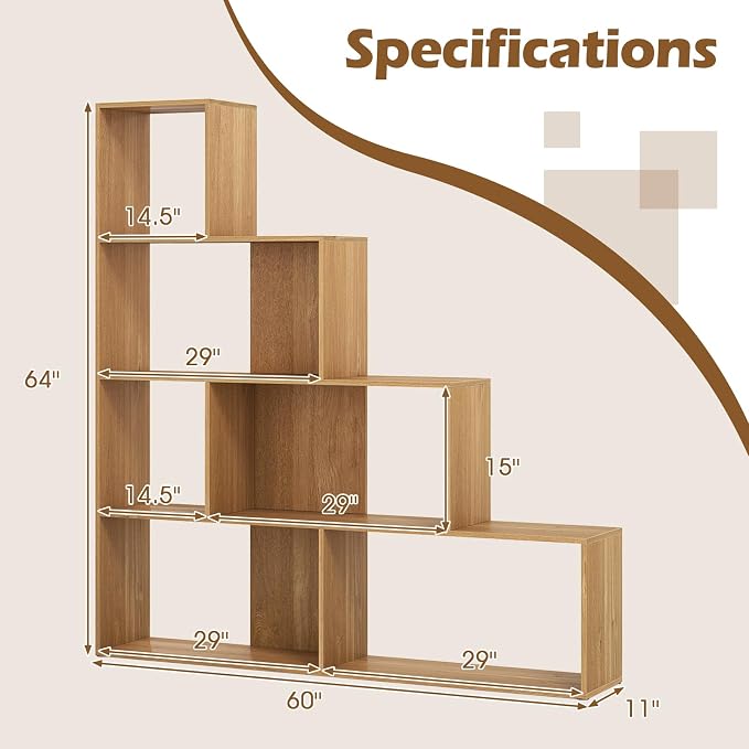 Tangkula 4-Tier Stepped Bookshelf, Freestanding 6 Cubes Ladder Bookcase - Image 3