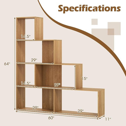 Tangkula 4-Tier Stepped Bookshelf, Freestanding 6 Cubes Ladder Bookcase - Image 3