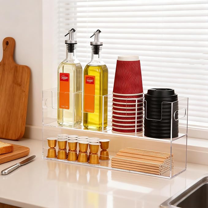 MYITYARD Coffee Cup Holder for Countertop, 2-Tier Clear Acrylic Cup Dispenser - Image 8