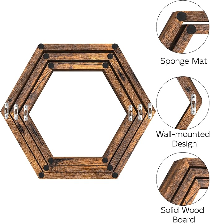 CADUKE Hexagon Floating Shelves, Decorative Wall Mounted Shelves, Wooden - Image 6