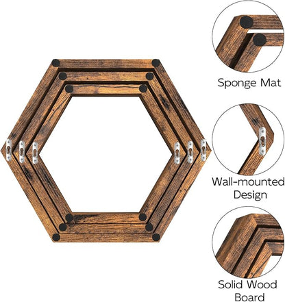 CADUKE Hexagon Floating Shelves, Decorative Wall Mounted Shelves, Wooden - Image 6