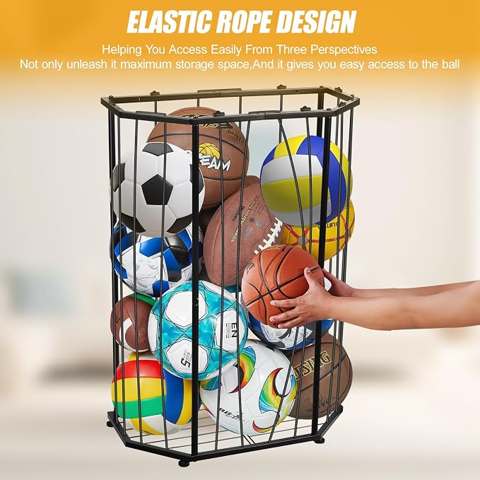 Garage Ball Storage Holder, Elastic Cord Design Can Floor-Standing & - Image 2