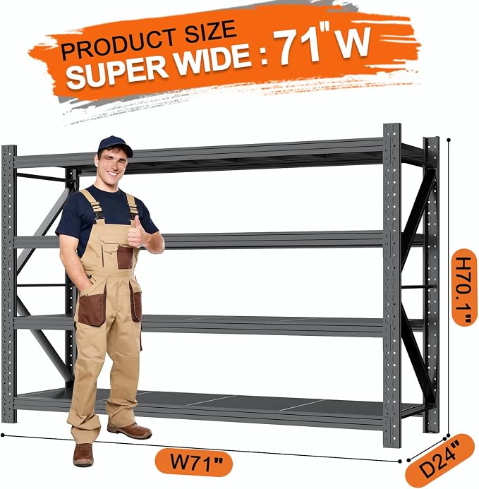 Metal Garage Shelving Unit, Heavy Duty Adjustable Industrial Storage Shelves - Image 2