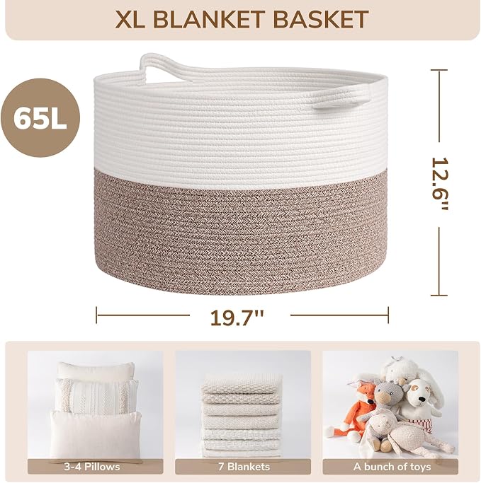 INDRESSME Large Blanket Basket, Laundry Toy Storage Baskets, Decorative Woven - Image 2