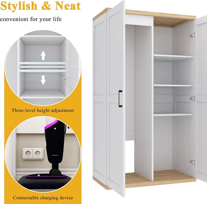 Wooden 55" Tall Broom Closet Storage Cabinet - Image 3