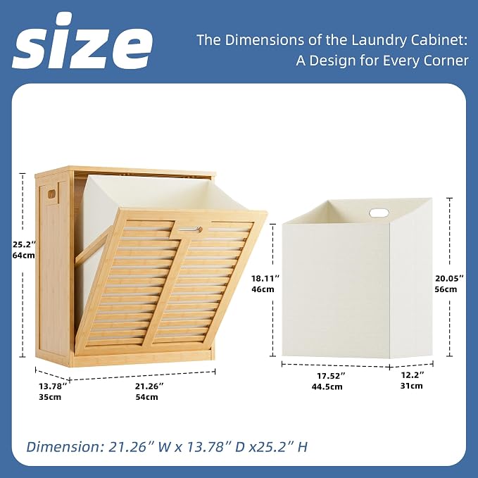 HITNET Tilt Out Laundry Hamper, Bamboo Laundry Cabinet - Image 3