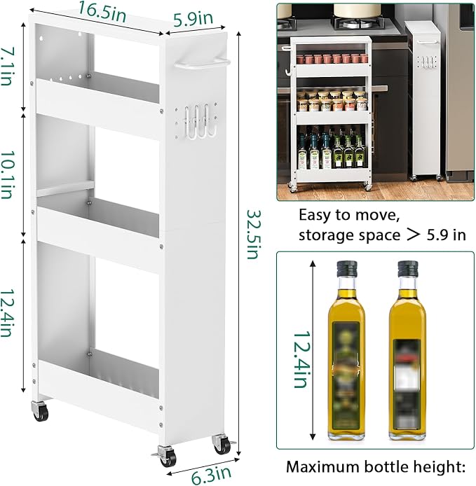 Slim Storage Cart, 4 Tier Rolling Kitchen Cart on Wheels - Image 4