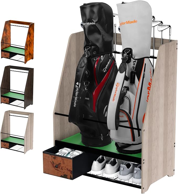 Golf Bag Organizer Rack – Large Wooden Golf Storage by Ponsonbay