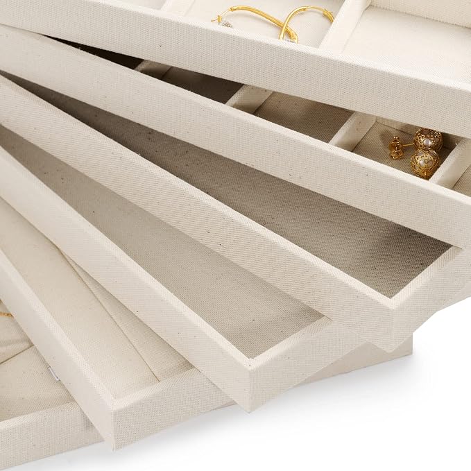 Oirlv linen Jewelry Display Trays Stackable Necklace Bracelet Ring Showcase - Image 6