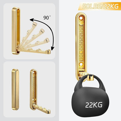 4.33 in Extended Folding Coat Hooks, 2 Pack Gold Wall Hooks, Zinc Alloy | 90° - Image 3
