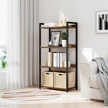 NUMENN Bookshelf, 4 Tier Freestanding Shelving Unit, Vintage | Metal Frame & - Image 2