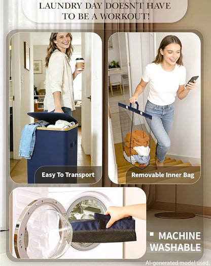 Laundry Hamper with Wheels, 75L Large Clothes Hamper with Removable Inner Bag - Image 3