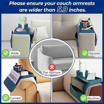 Silicone Couch Caddy Cup Holder Tray, 3-Side Sofa Armrest Organizer - Image 5