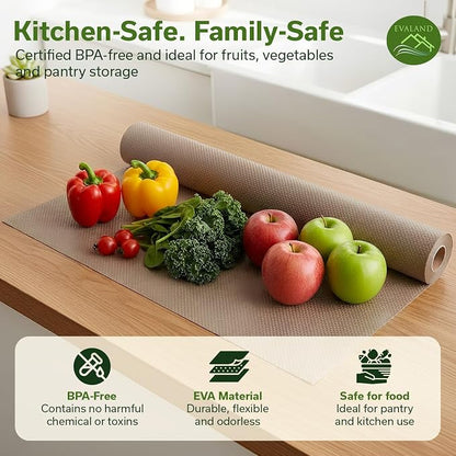 EVALAND Shelf Liners for Kitchen Cabinets Non-Adhesive 17.7" x 33 FT Beige - Image 6