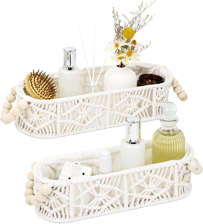 Small Storage Basket for Organizing, Woven Boho Decor Oval Macrame Toilet Paper by OPULANE