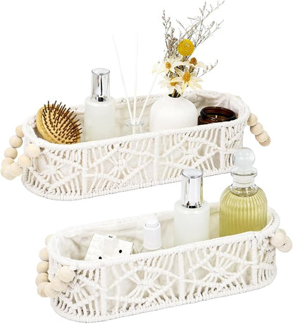 Small Storage Basket for Organizing, Woven Boho Decor Oval Macrame Toilet Paper by OPULANE