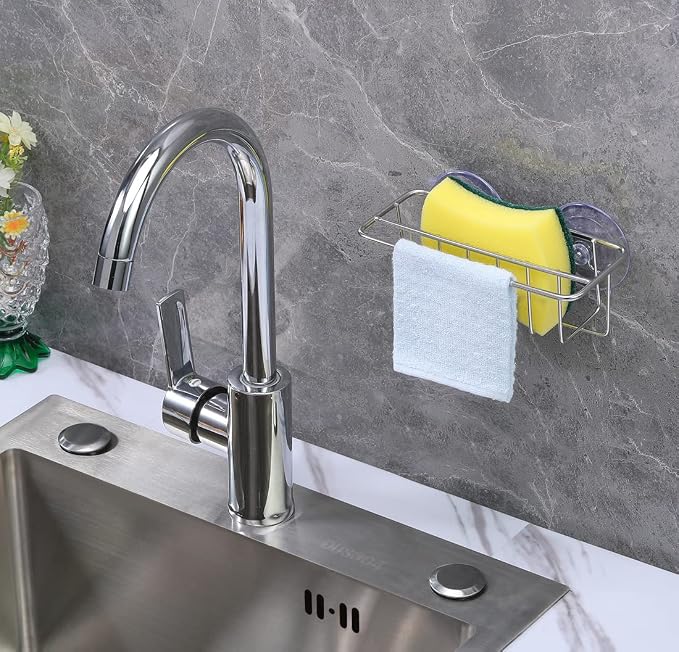 Sink Caddy Sponge Holder for Kitchen Sink Dish Cloth Hanger 2 Suspension Options - Image 7