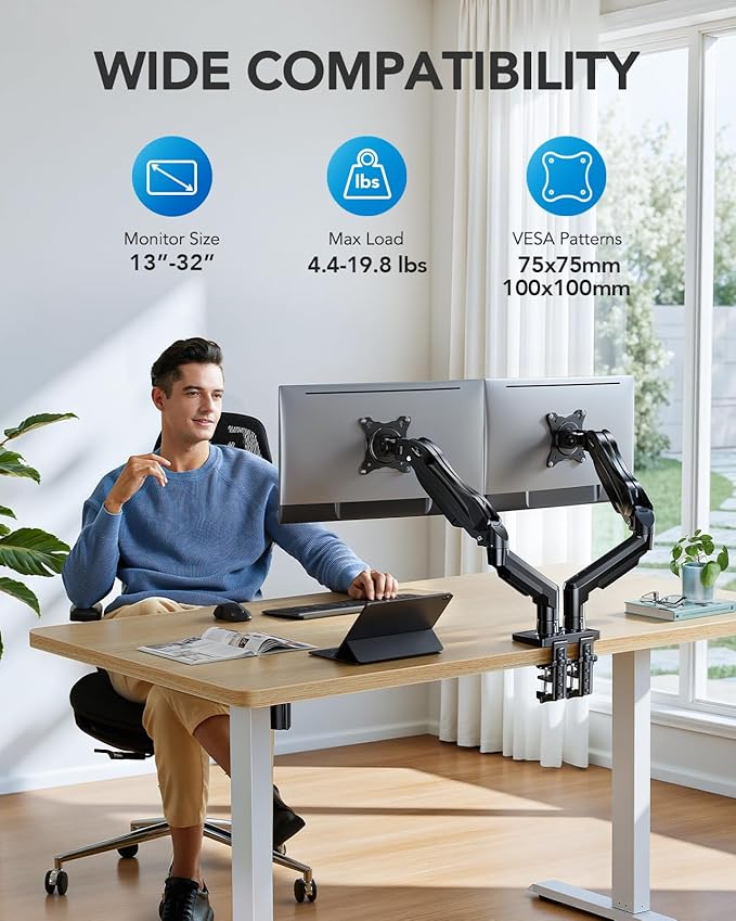 HUANUO Dual Monitor Stand, Fully Adjustable Monitor Desk Mount - Image 2