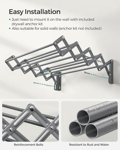 SONGMICS Clothes Drying Rack, Wall-Mounted Drying Rack Clothing, Small - Image 7