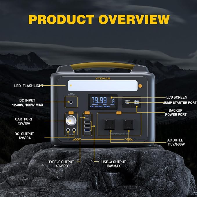 VTOMAN Jump 600X Portable Power Station 600W, 299Wh Solar Generator LiFePO4 - Image 3