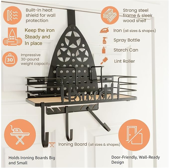 Farmhouse Ironing Board Hanger Wall Mount or Over the Door - Image 4