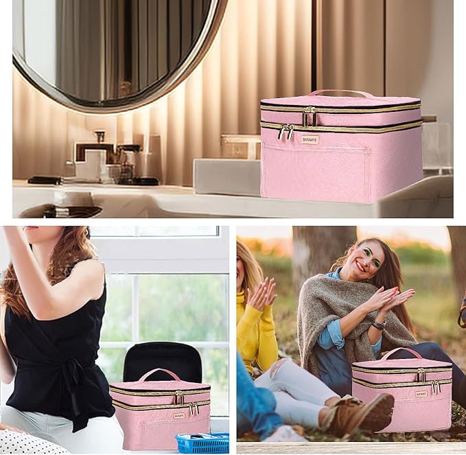 Double Layer Travel Makeup Bag for Women, Large Cosmetic Case Organizer - Image 6