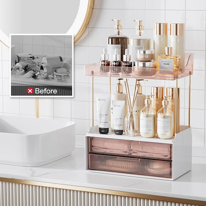 Delamu Bathroom Organizers and Storage, 2 Tier 2 Drawer Makeup Organizer - Image 7