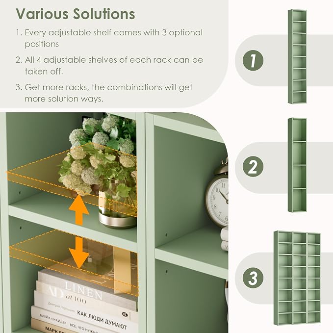 FOTOSOK Bookshelf Bookcase 8-Tier Narrow Bookshelf Tall CD Media Tower Rack | - Image 7