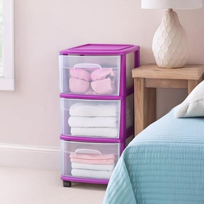HOMZ Drawer Tower, 3-Tier Clear Plastic Storage Organizer Cart, and Classroom - Image 2