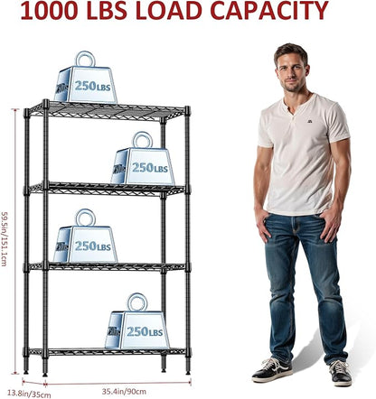 IZEUK 4 Tier Black Metal Storage Shelves, Heavy Duty Wire Shelving Rack - Image 3
