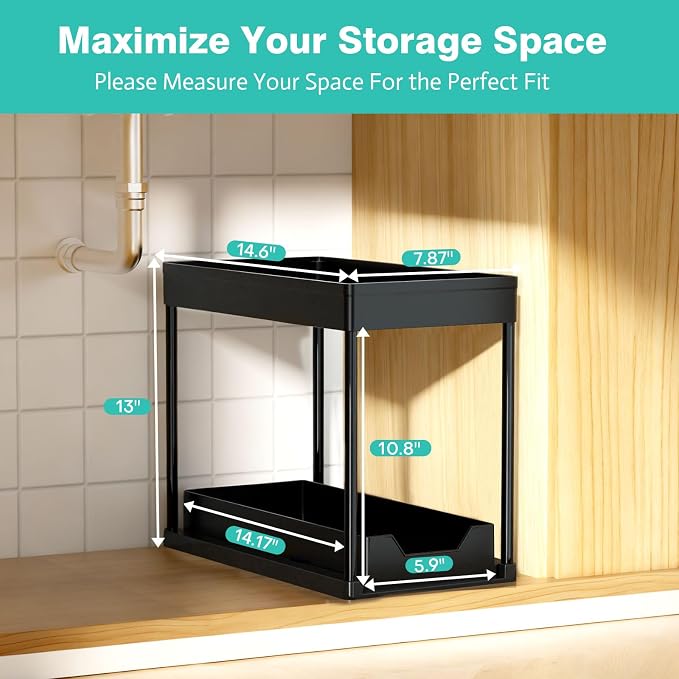Under Sink Organizers 2 Pack, Pull-Out Sliding Cabinet Organizer - Image 2