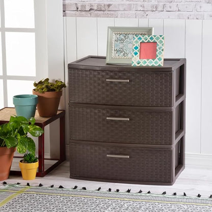 Sterilite 3 Pack 3 Drawer Wide Storage Tower, Weave Organizer, Espresso | - Image 2